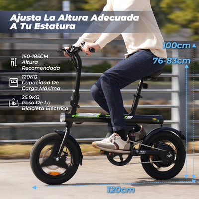 U1 14" Bicicleta Eléctrica Portátil para Adultos Ideal para Desplazamientos o Paseos de Ocio