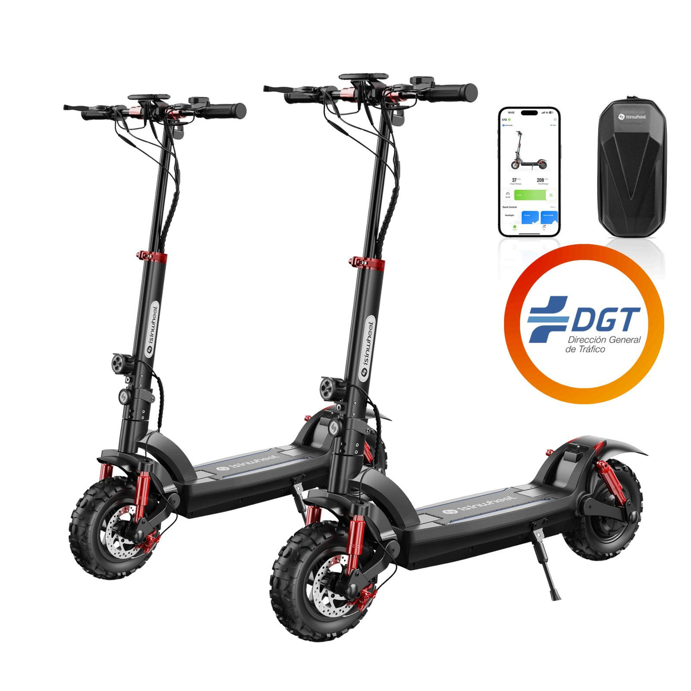 isinwheel® GT2 Patinete Eléctrico Certificado DGT Legal 1000W 80KM de Autonomía